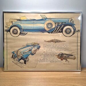 Ken Dallison 1929 Duesenberg J Phaeton‎ Body 20" x 15" Signed Framed Print